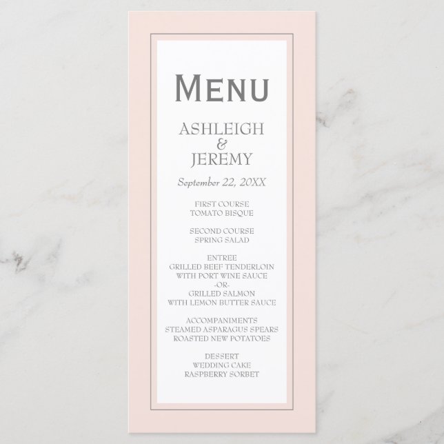 Menu Mariage minimaliste moderne rose pâle (Devant)