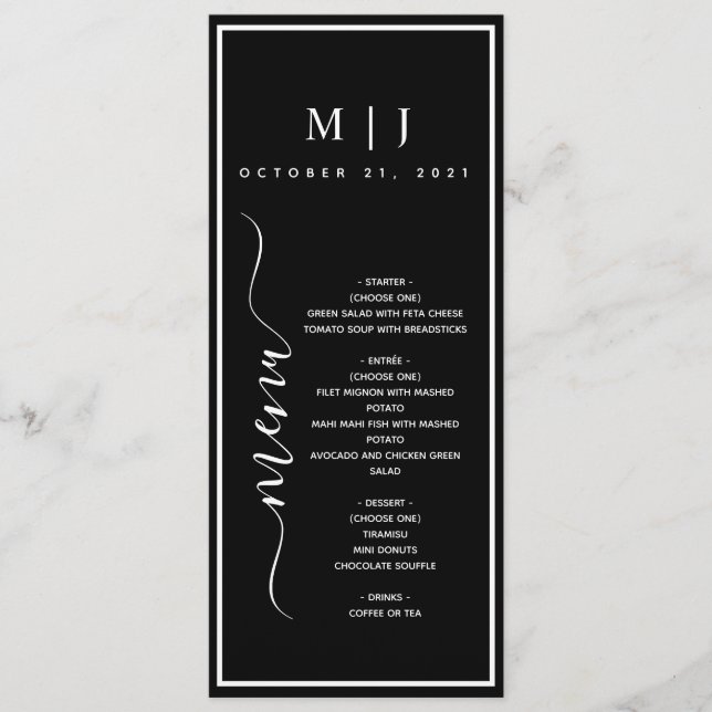 Menu Mariage minimaliste noir et blanc (Devant)