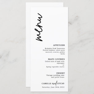 Menu Mariage minimaliste noir et blanc