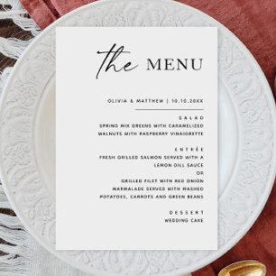 Menu Mariage minimaliste noir et blanc   Élégant Formel