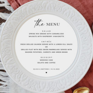 Menu Mariage Minimaliste Noir et Blanc Moderne Rond