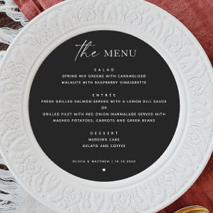 Menu Mariage minimaliste noir moderne en cercle simple