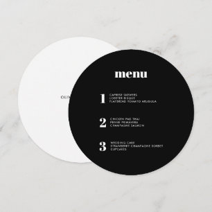 Menu Mariage minimaliste noir rond moderne