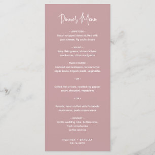 Menu Mariage minimaliste rose moderne