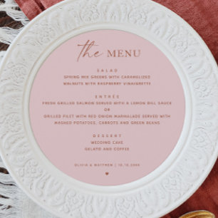 Menu Mariage Minimaliste Rose Poussiéreux Élégant Ron