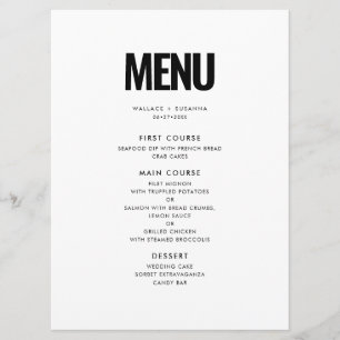 Menu Mariage minimaliste simple
