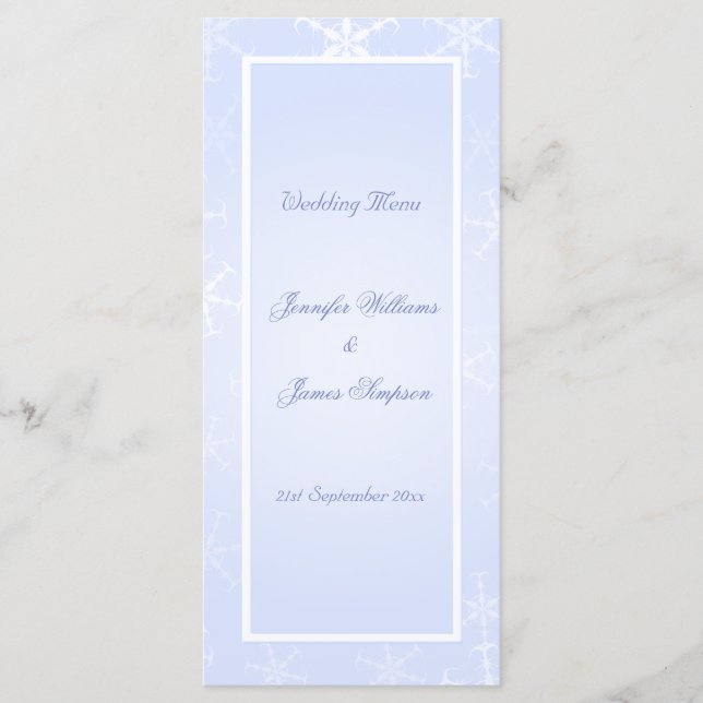 Menu mariage Modèle Flammes de neige d'hiver Bleu  (Devant)