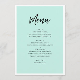 Menu Mariage moderne à la menthe. Script minimaliste si