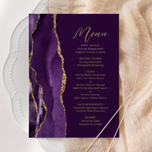 Menu Mariage Moderne Agate Or Violet Écriture Manuscrit