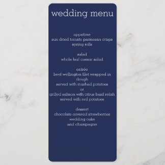 Menu Mariage moderne bleu marine
