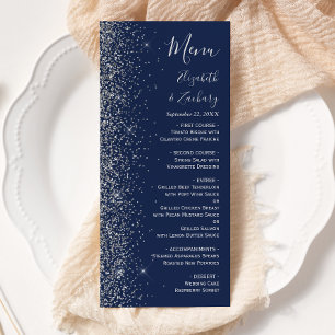 Menu Mariage Moderne Bleu Nuit Paillettes Argentées sur