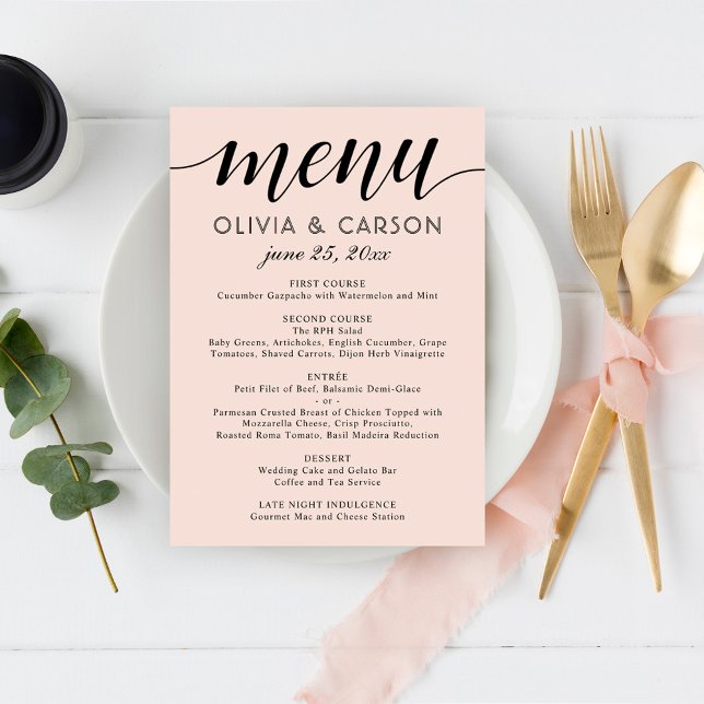 Menu Mariage moderne Blush et Black Script (Créateur téléchargé)