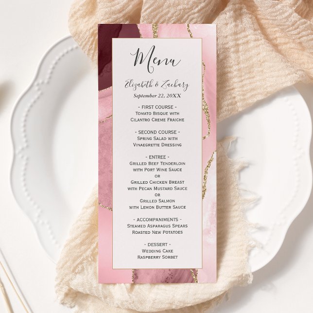 Menu Mariage moderne Blush Pink Gold Agate (Créateur téléchargé)