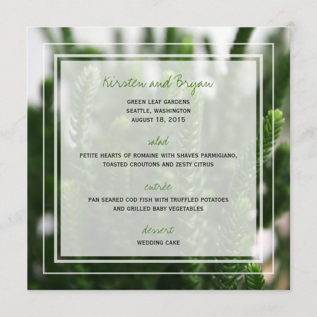 Menu Mariage moderne de Succulents d'herbe de photo (Devant)