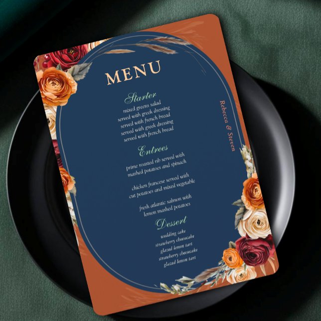 Menu Mariage moderne design moderne automne orange mari (Créateur téléchargé)