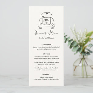 Menu Mariage Moderne Doodle de Voiture Dessiné à la Mai