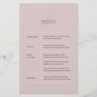 Menu Mariage moderne Dusty Rose