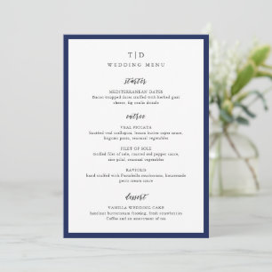 Menu Mariage Moderne Élégant Bleu Nuit Monogramme