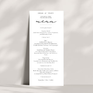 Menu Mariage moderne   Élégant noir et blanc