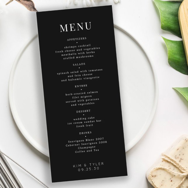 Menu Mariage moderne élégant noir et blanc simple (Créateur téléchargé)