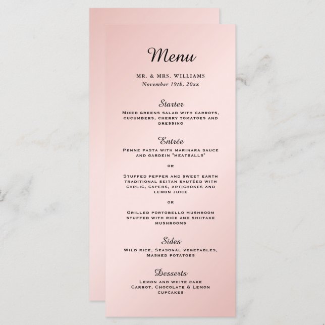Menu Mariage moderne élégant rose vif (Devant / Derrière)