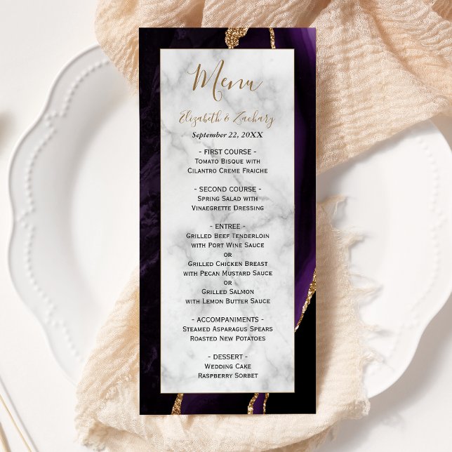 Menu Mariage moderne en marbre doré violet (Créateur téléchargé)