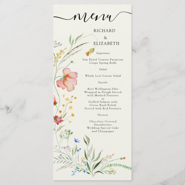 Menu Mariage moderne Fleur sauvage minimal élégant (Devant)