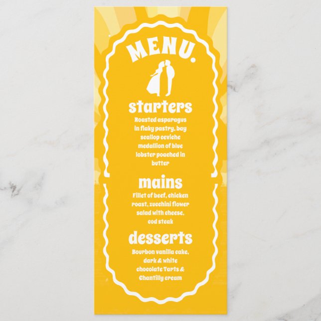 Menu Mariage moderne Gras Sunshine Jaune Wavy Arch (Devant)