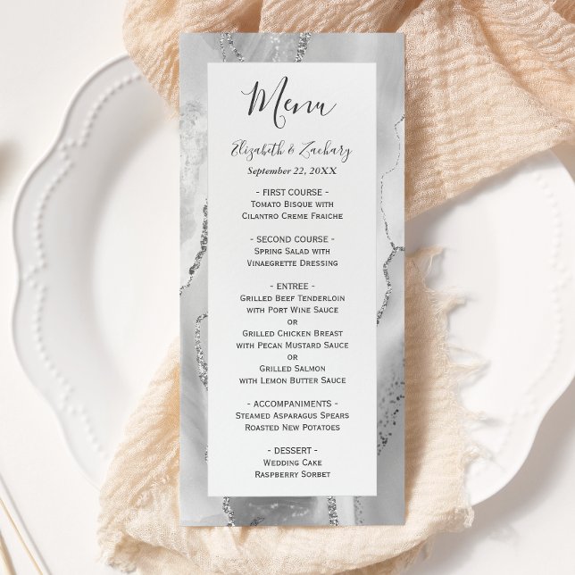 Menu Mariage moderne gris argenté (Créateur téléchargé)