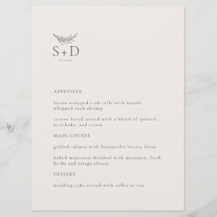 Menu Mariage moderne ivoire monogrammé