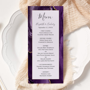 Menu Mariage Moderne Lavande Agate Or Pourpre