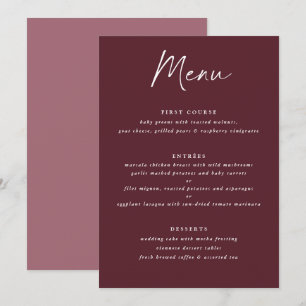 Menu Mariage Moderne Merlot Bourgogne Écriture Manuscri