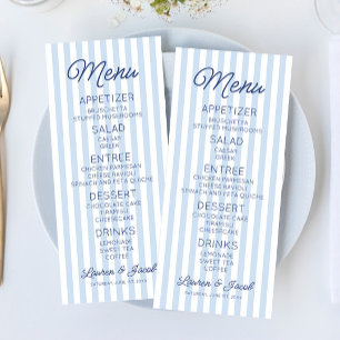 Menu Mariage Moderne Minimaliste à Rayures Bleues