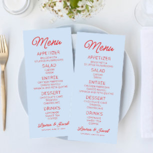 Menu Mariage Moderne Minimaliste Bleu et Rouge