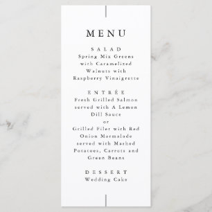 Menu Mariage Moderne Minimaliste Élégant Noir & Blanc