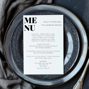 Menu Mariage moderne minimaliste noir blanc élégant