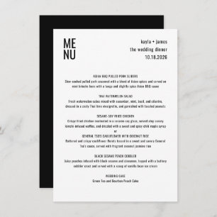 Menu Mariage moderne minimaliste noir blanc élégant