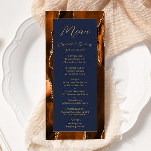 Menu Mariage Moderne Orange Brûlé Agate Bleu Nuit Or