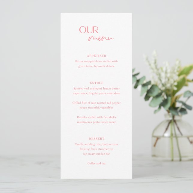 Menu Mariage moderne rose chic (Debout devant)