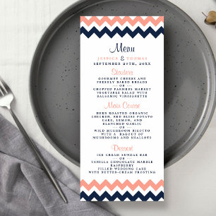 Menu Mariage moderne rose et marine Chevron