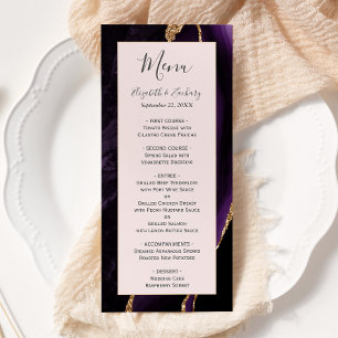 Menu Mariage Moderne Rose Pâle Agate Or Violet