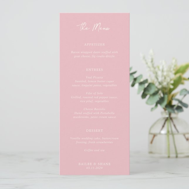 Menu Mariage moderne rose simple (Debout devant)