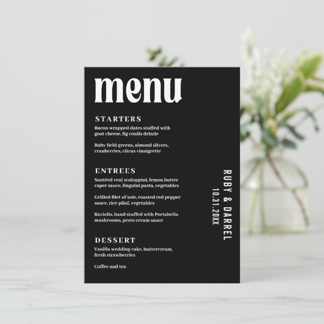 Menu Mariage Moderne Ruby Black (Debout devant)