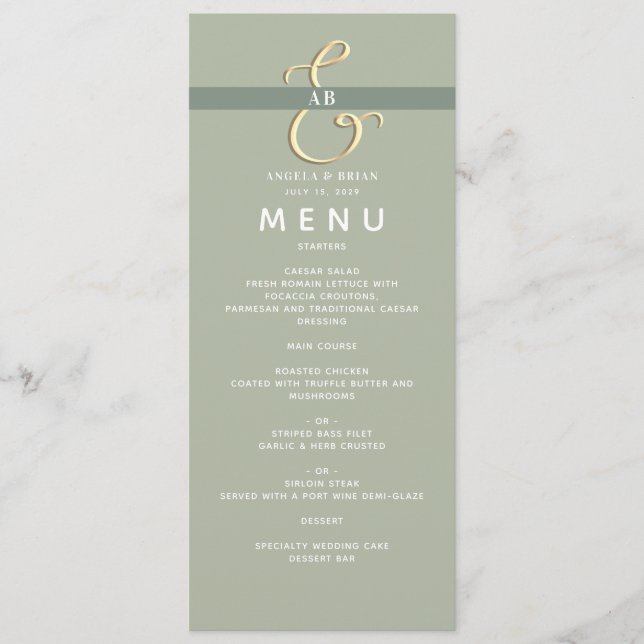 Menu Mariage moderne Sage Green (Devant)