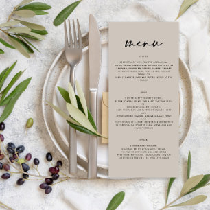 Menu Mariage moderne simple élégant écriture grise