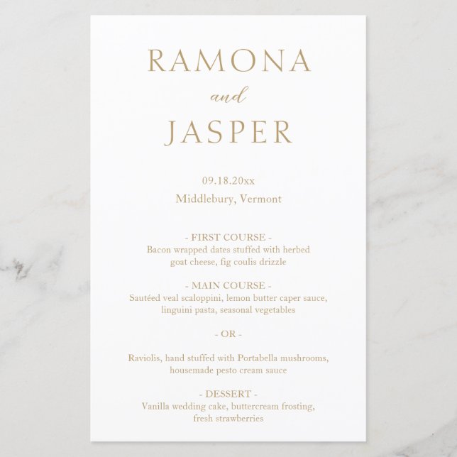 Menu Mariage moderne Simple Gold Bold (Devant)