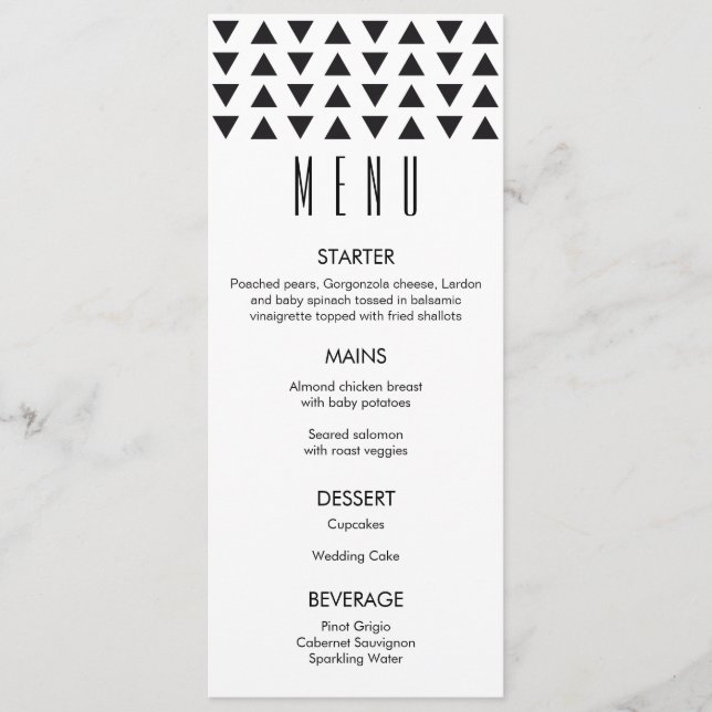 Menu Mariage moderne Triangles (Devant)