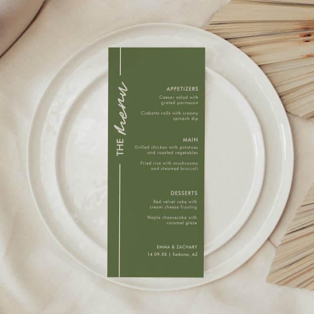Menu Mariage Moderne Vert Olive (Créateur téléchargé)