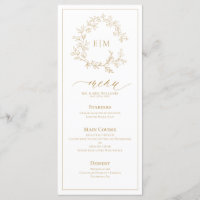 Menu Mariage Monogram Gold Leafy Crest