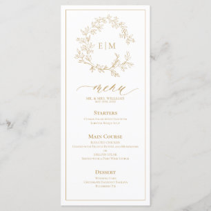 Menu Mariage Monogram Gold Leafy Crest